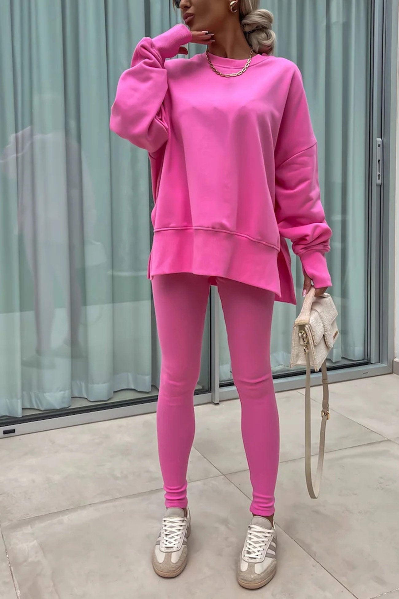 Maxct Crew Neck Slit Sweatshirt Legging Suits