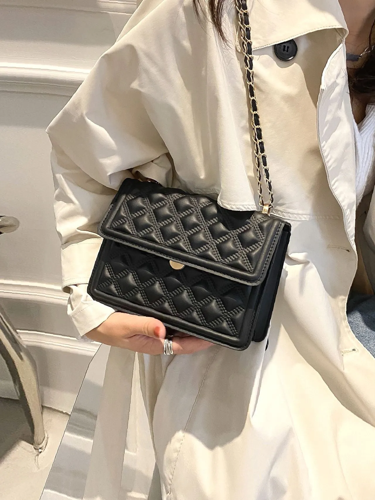 Bag For Love - Minimalist Textured Flap Square Bag  - Women Maxct Bags