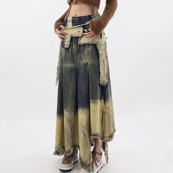 Fairy Grunge Washed Long Denim Skirt Maxct