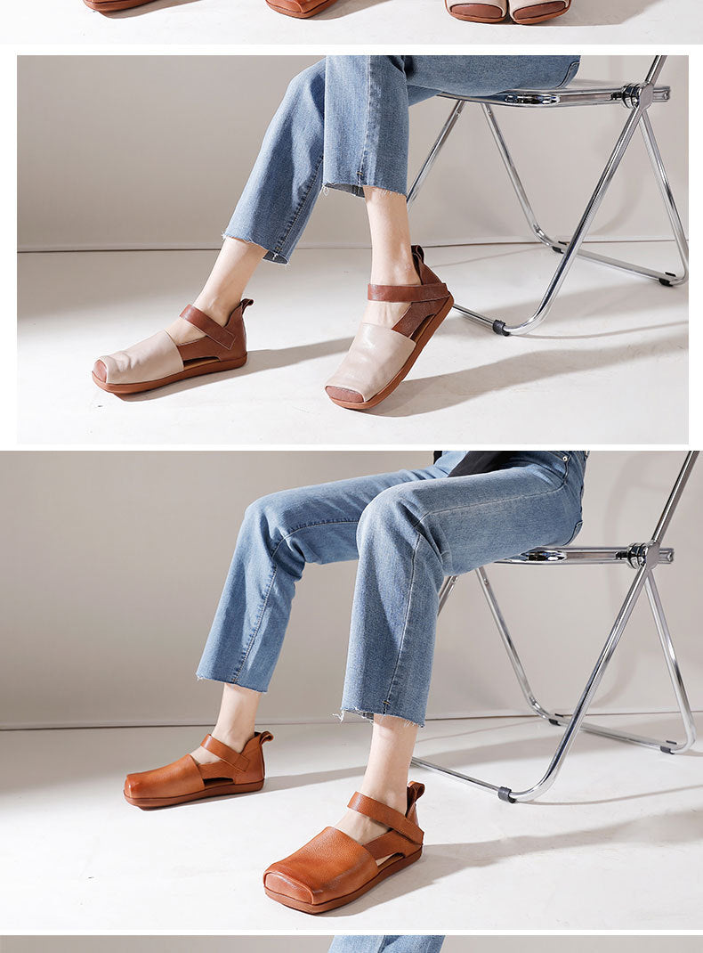 Versatile Leather Square Toe Flat Shoes Maxct