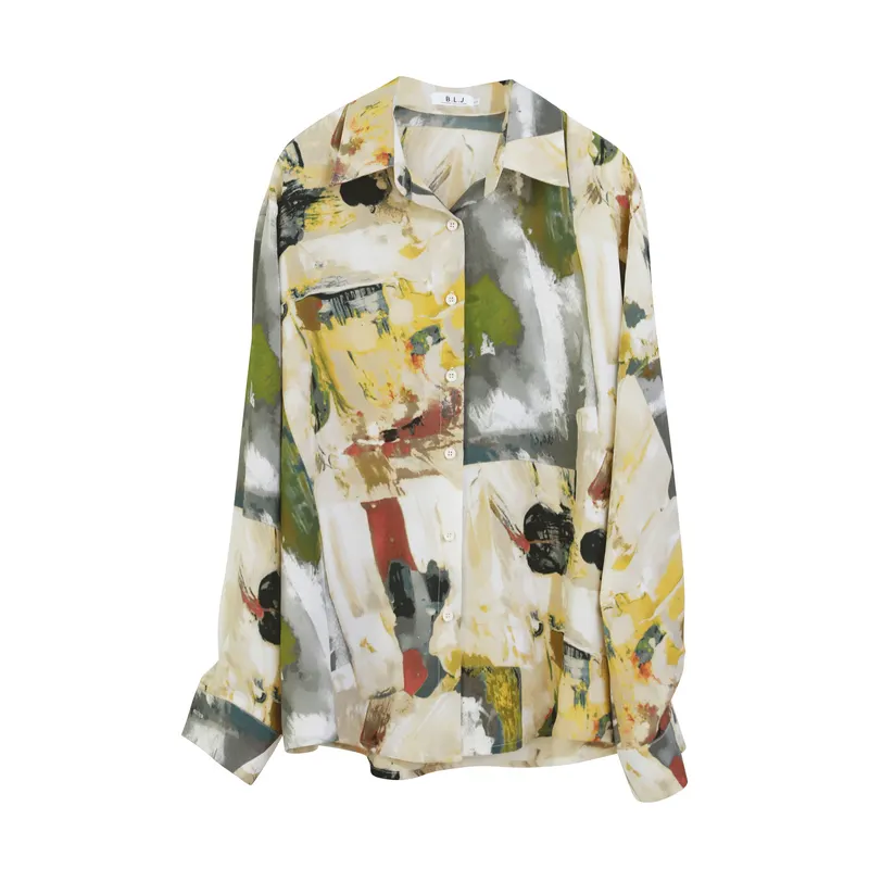 Women's Abstract-Print Relaxed Button-Up Blouse