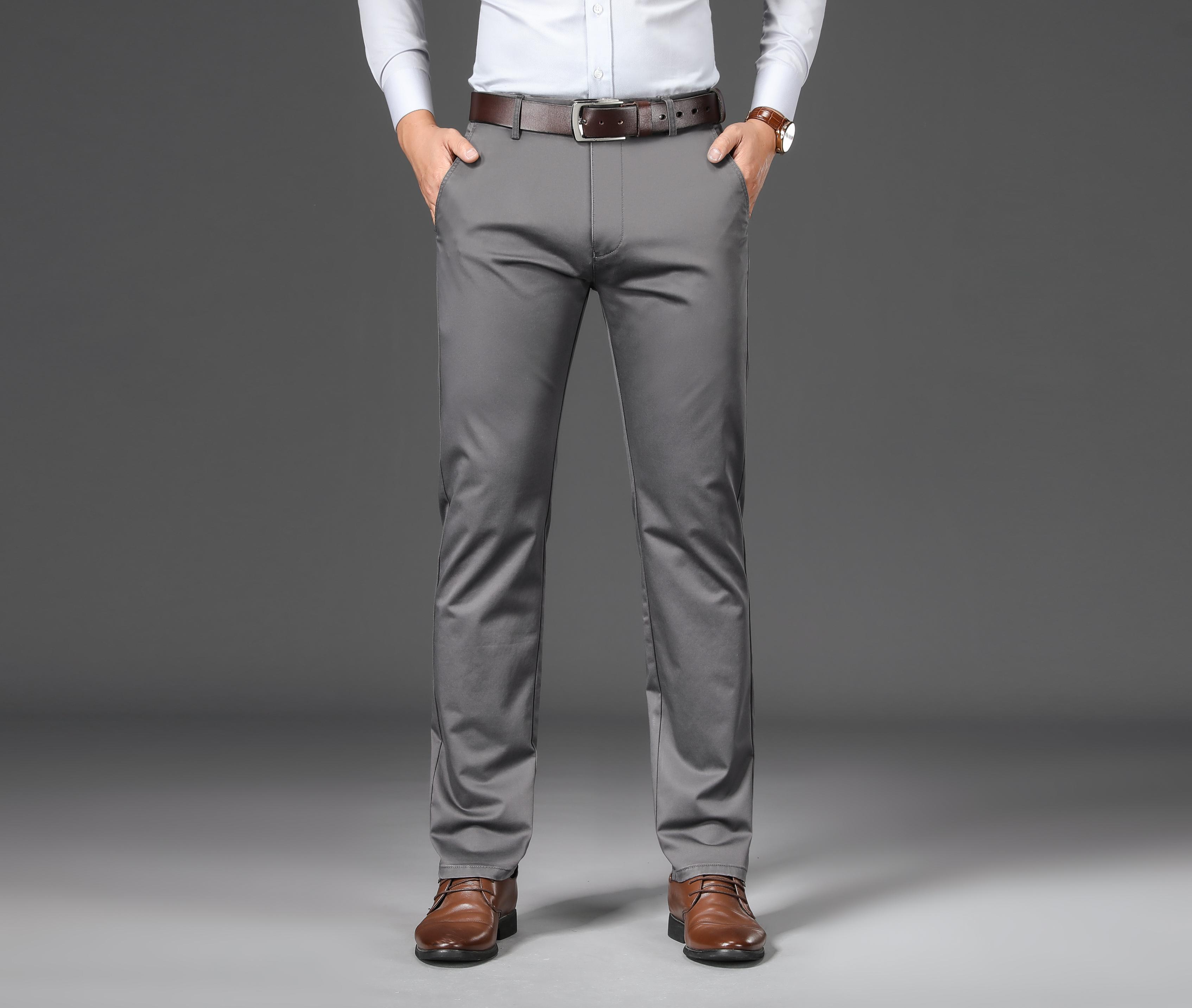 Classic Design Dress Pants, Men's Semi-formal Embroidery Stretch Dress Pants For Fall Winter Business