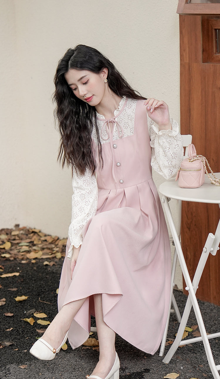 Floral Lace Twofer Midi Dress Maxct