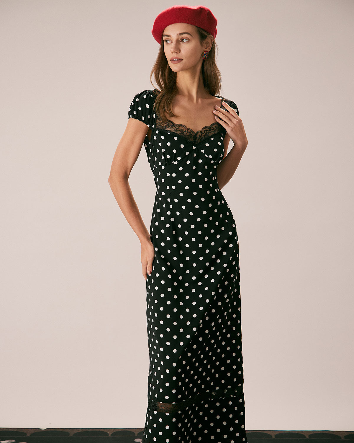 Maxct The Black Lace Trim Polka Dot Maxi Dress