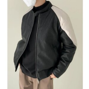 Maxct Full Zip Color Block Leather Jacket