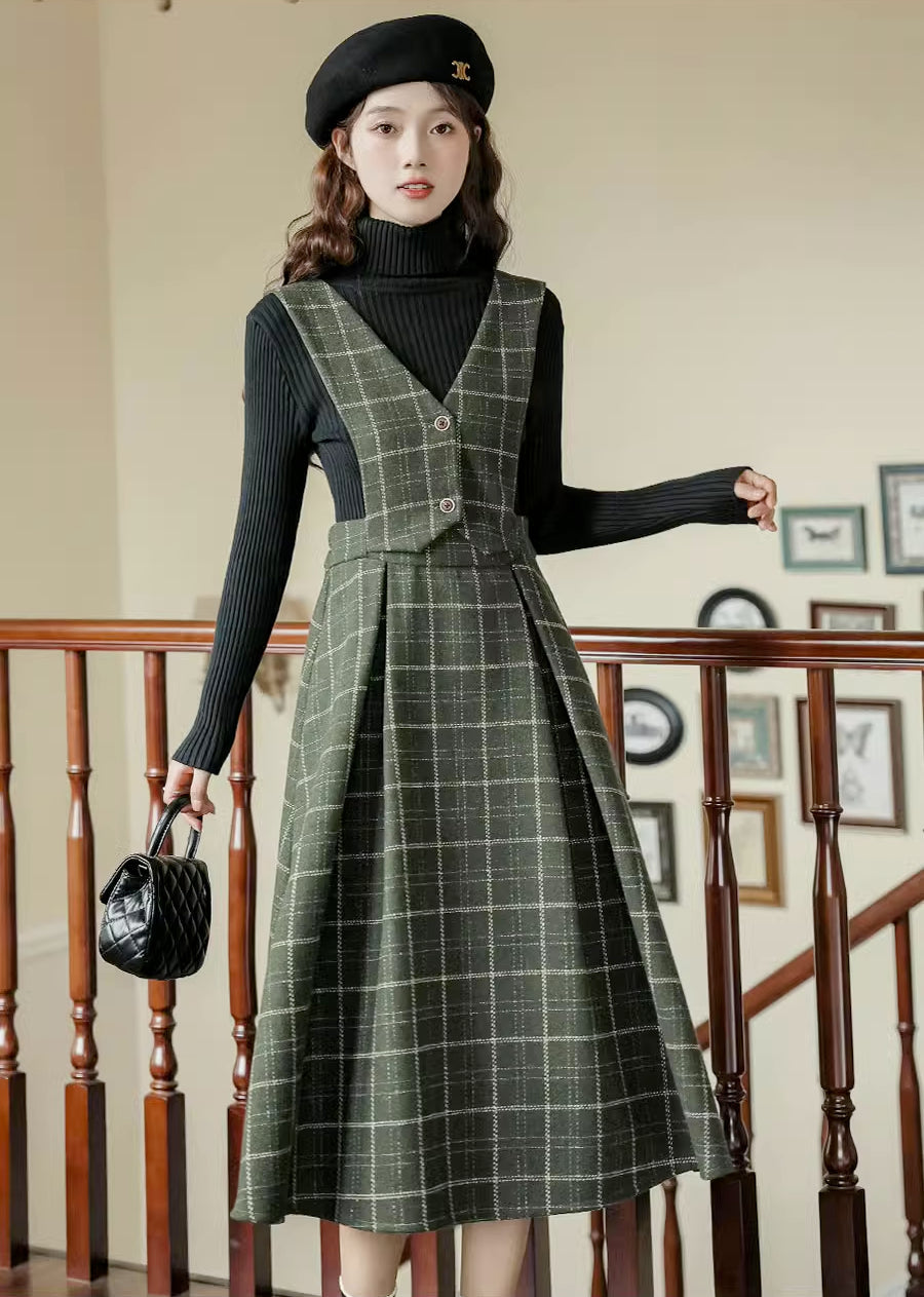 Plaid Vest Pinafore Dress Maxct