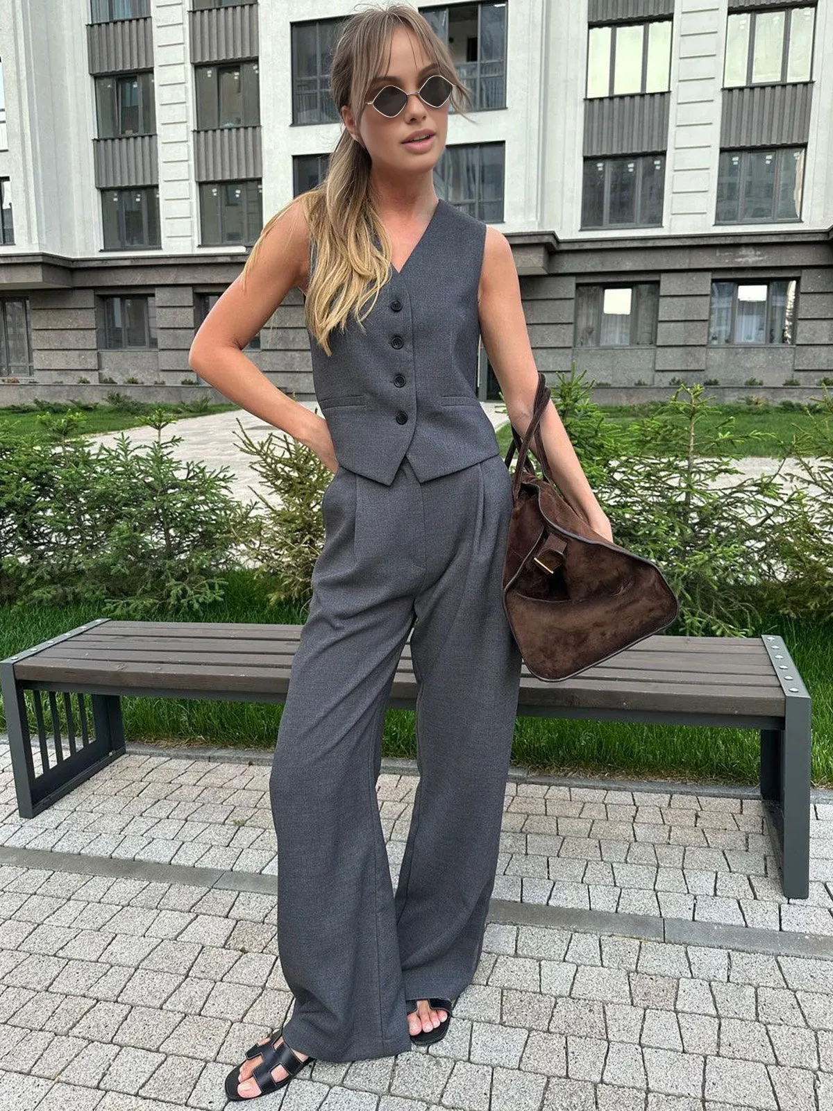 Maxct Solid Structured Suit Pants