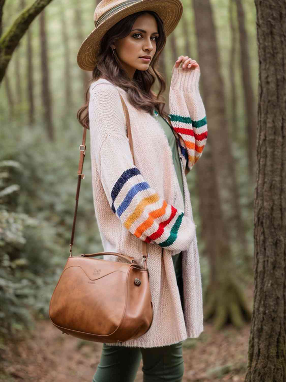 Maxct &Striped Open Front Long Sleeve Cardigan