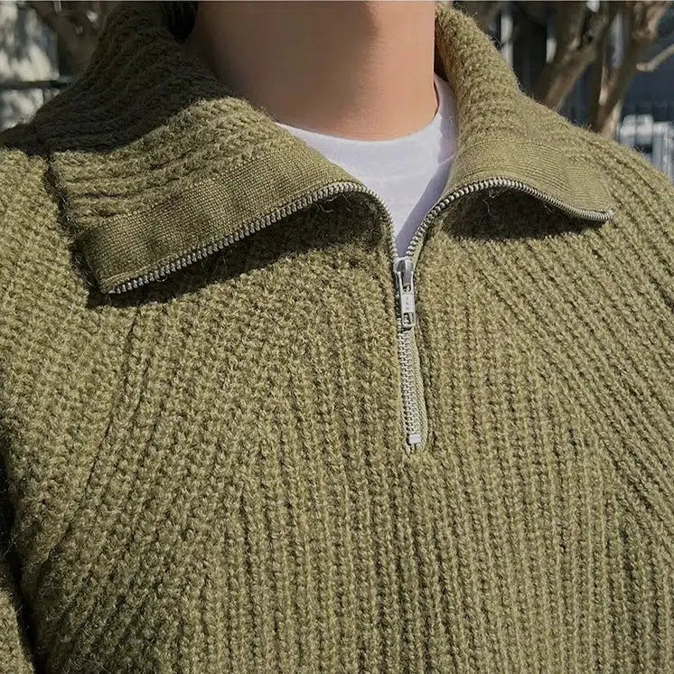 Maxct Turtleneck Half-zip Lapel Sweater