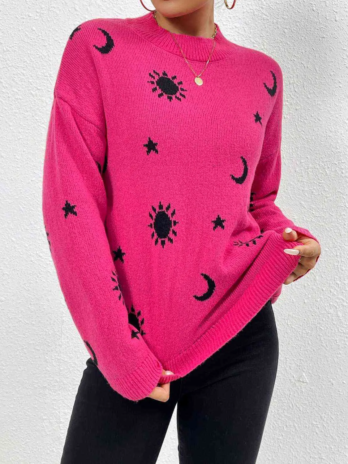 Maxct &Patterned Drop Shoulder Sweater