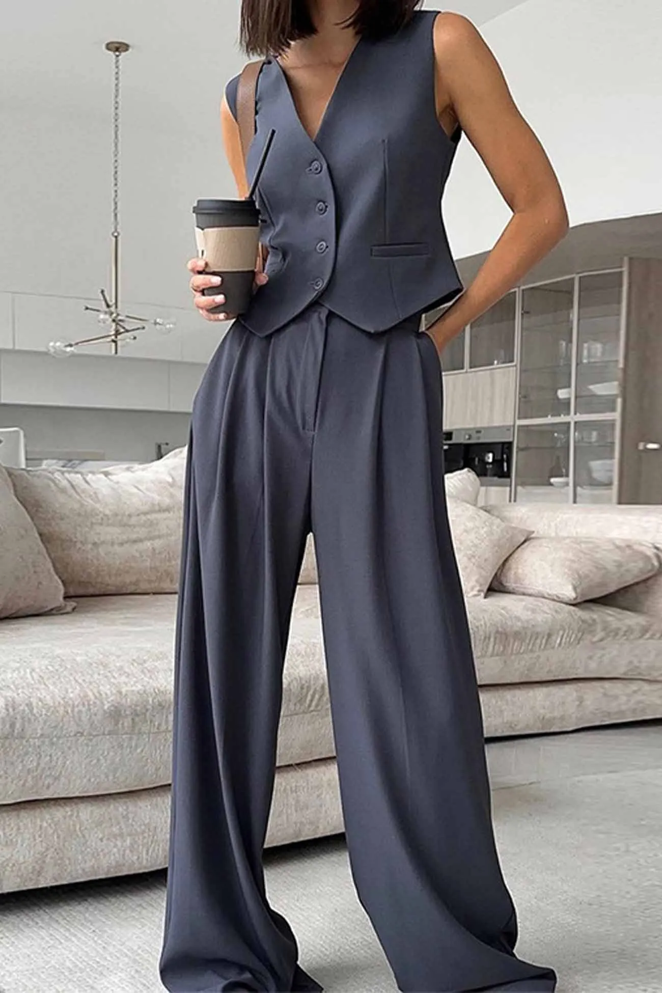 Maxct-Sleeveless Vest Top Long Pants Two-Piece Set