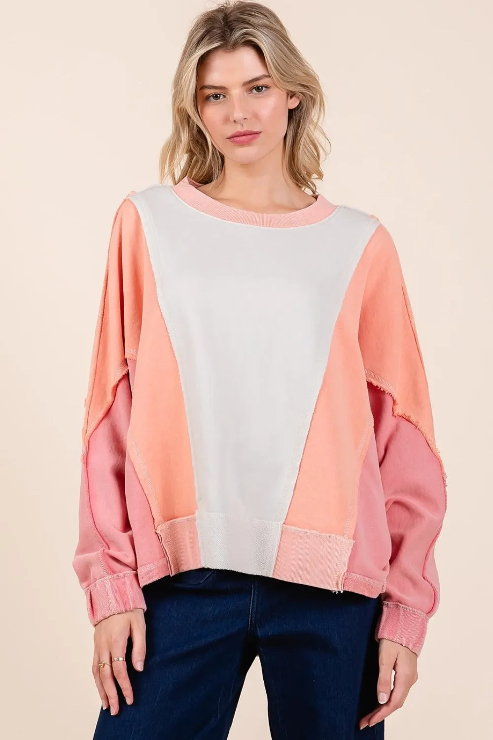Maxct &Mittoshop Mineral Wash Color Block Sweatshirt
