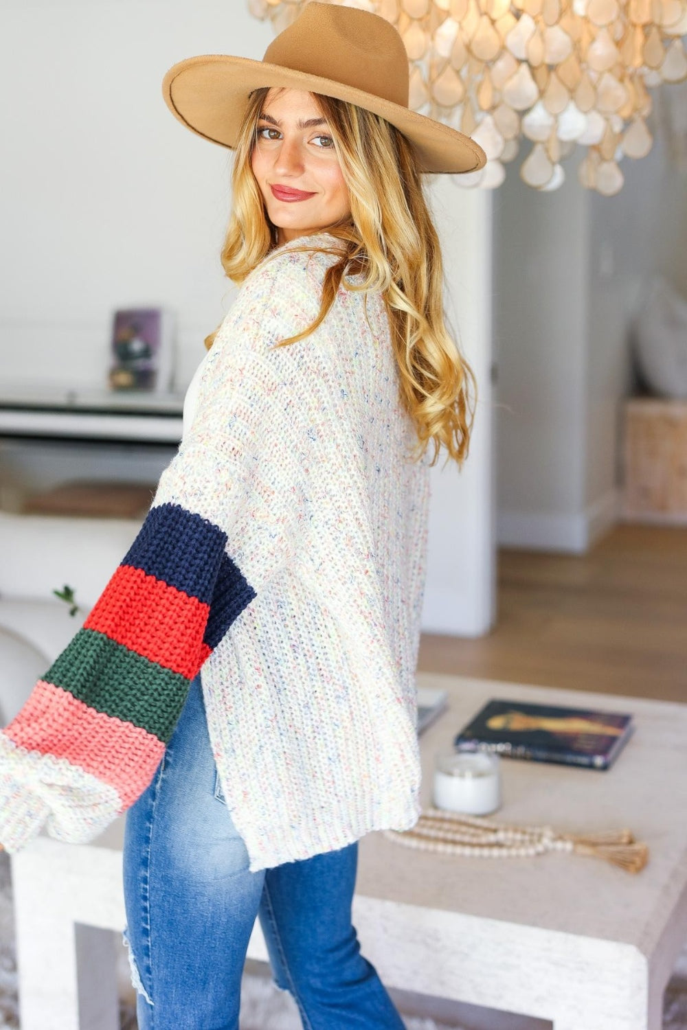 Maxct &Haptics Full Size Color Block Open Front Cardigan