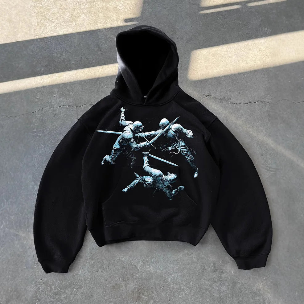 Maxct Y2k Long Sleeved Pullover Hoodie Sweatshirt Tops Personalized Dark Punk Print Pattern Coat Winter Streetwear Vintage Ootd Ins