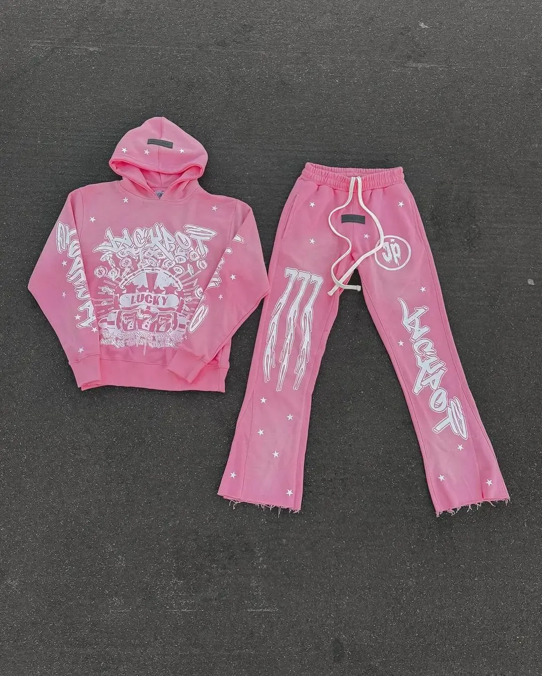 Mens Hoodie Sweatshirts and Sweatpants Two Piece Gothic Winter Tracksuit Sportswear Sets Y2k Harajuku Streetwear Men Clothing