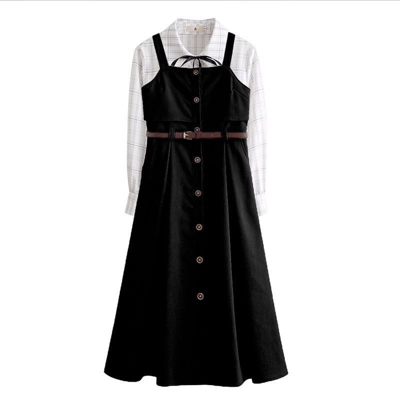 Suede Button Up Cami Pinafore Dress Set Maxct