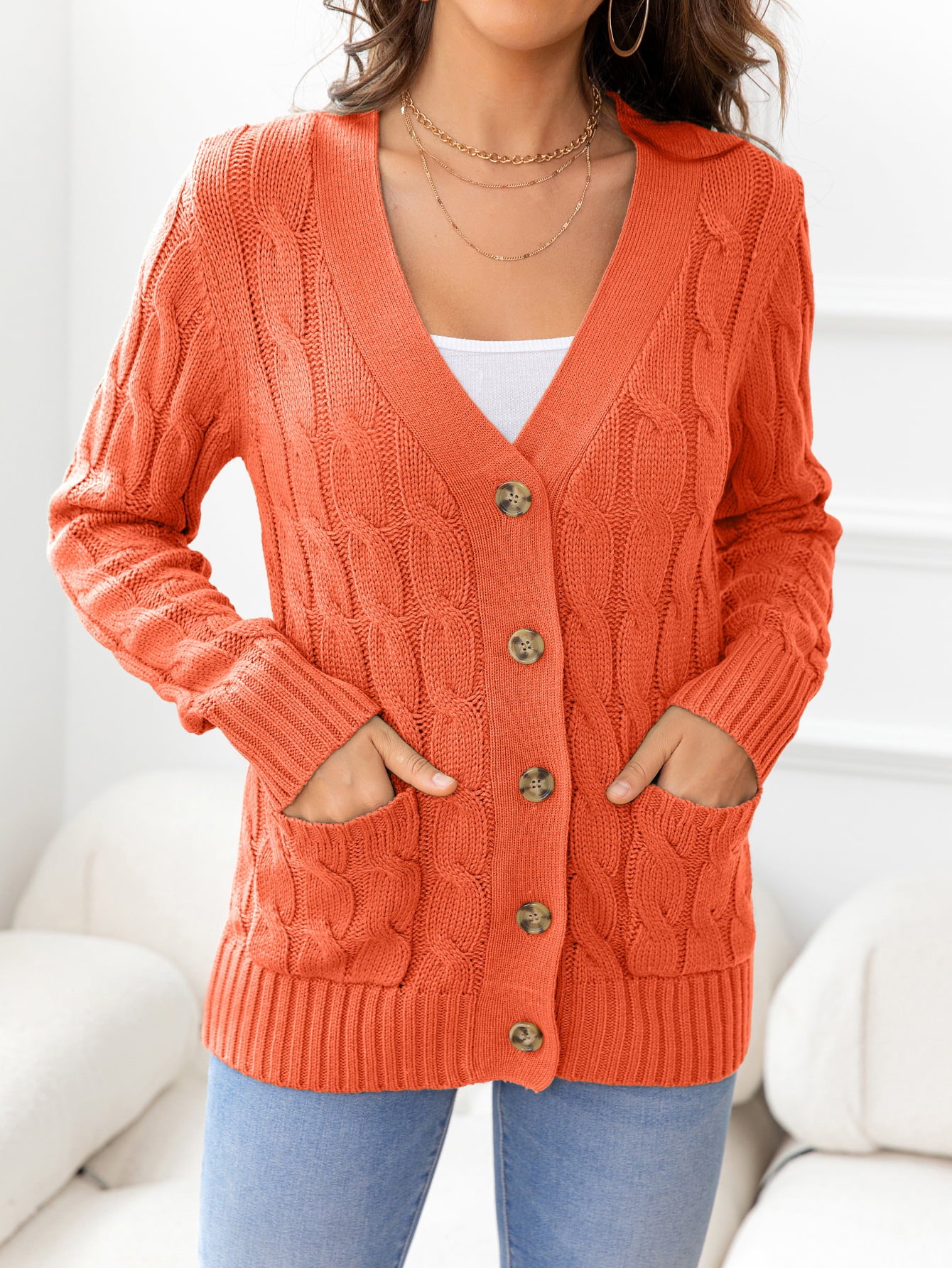 Maxct &Button Down Cable-Knit Cardigan