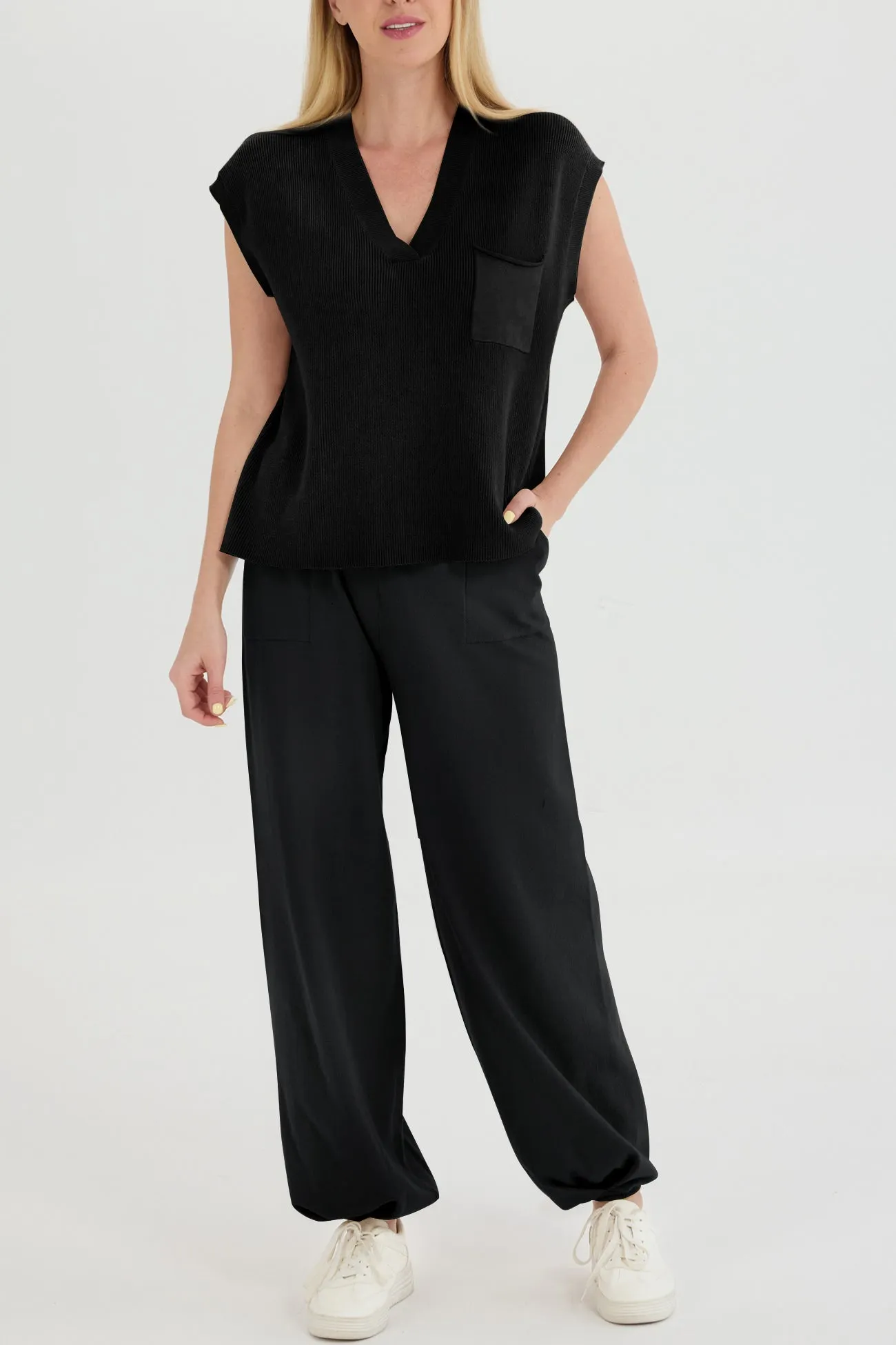 Maxct V Neck Knit Tank Top Pants Suits - Image 22