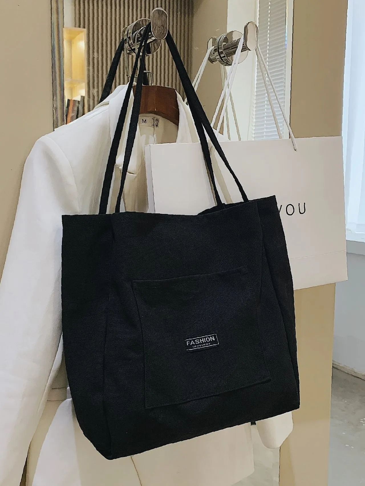 Maxct - Letter Patch Shoulder Tote Bag  - Women Tote Bags