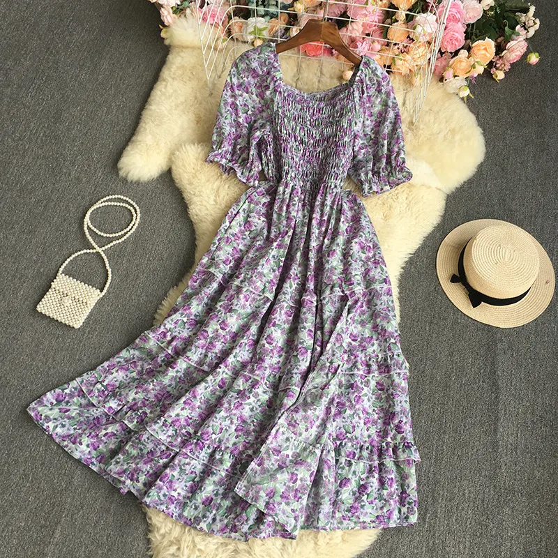Maxct Maxct Broken Flowers Tighten Short-Sleeved Dress