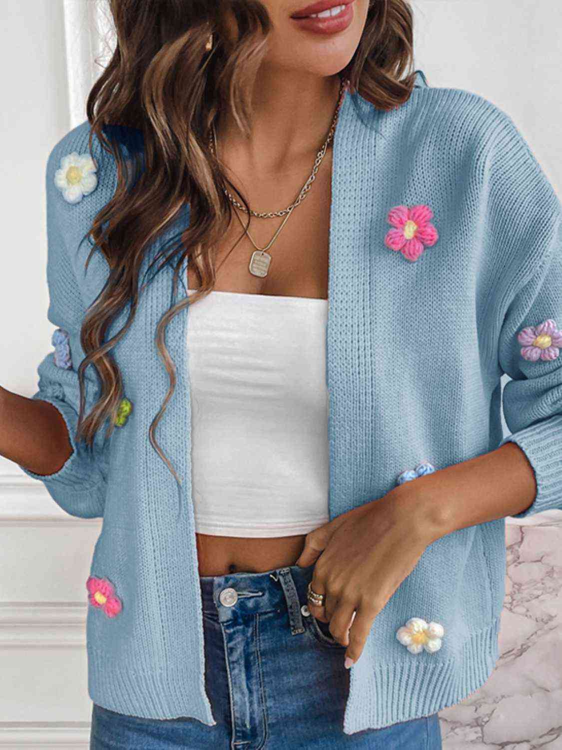 Maxct &Floral Long Sleeve Open Front Cardigan