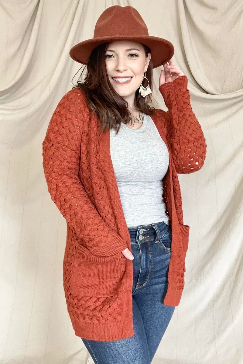 Maxct &Open Front Woven Texture Knitted Cardigan With Pockets