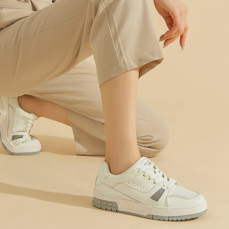 Women's Causal Genuine Sneakers - White Color Block With Green/Grey Maxct