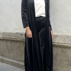 Maxct Velvet Slit Long Cardigan Two-piece Pants Suits