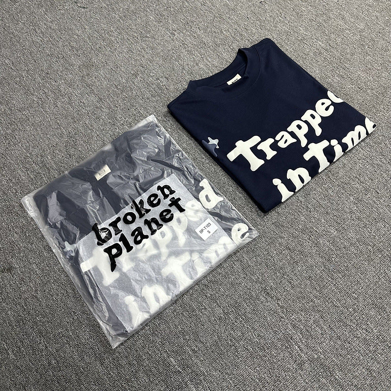 Maxct 90S Streetwear Bp High Street Foam Letter Print Loose Round Neck Short Sleeve Men'S And Women'S Casual T-Shirt Couple Half Sleeve Fashion