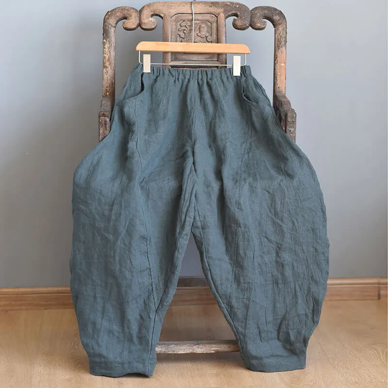 Maxct Plus Size - Spring Solid Color Linen Loose Casual Pants
