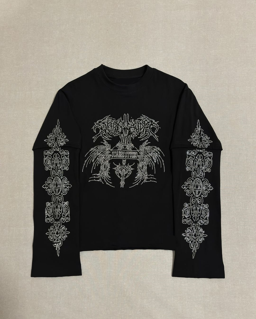 Y2k Round Neck Long Sleeved Hip-Hop Rap Vintage Hot Diamond Pattern T-Shirt Streetwear Oversize Sweatshirt Tops With Contrasting