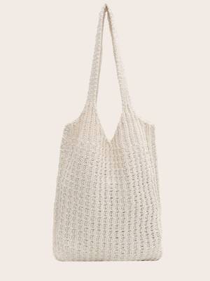 Flower Print Crochet Shopper Bag - Women Tote Bags