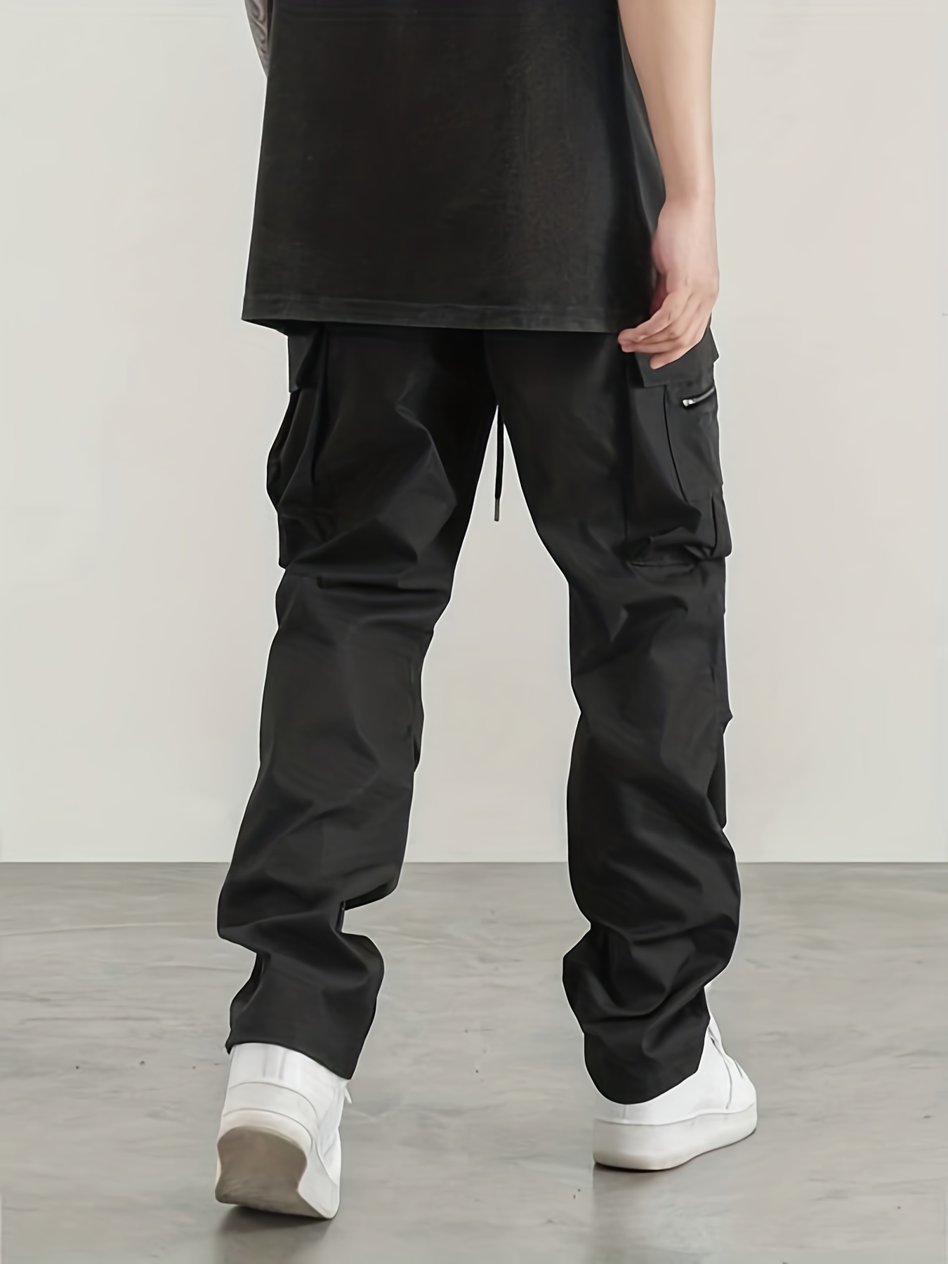 Men's Casual Cargo Pants, Regular Multi Pocket Waist Drawstring Work Pants For Outdoor Activities