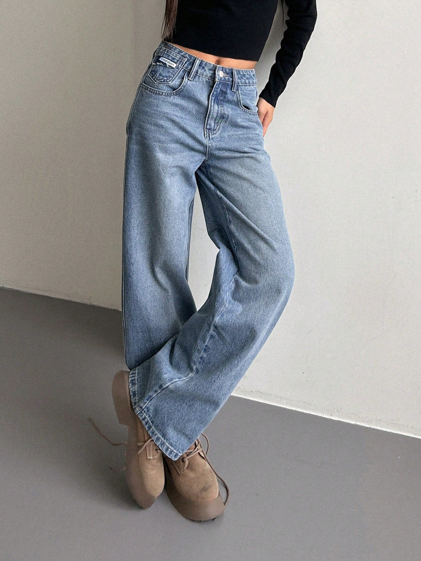 Maxct Women's Casual Wide-Leg Denim Pants With Pockets