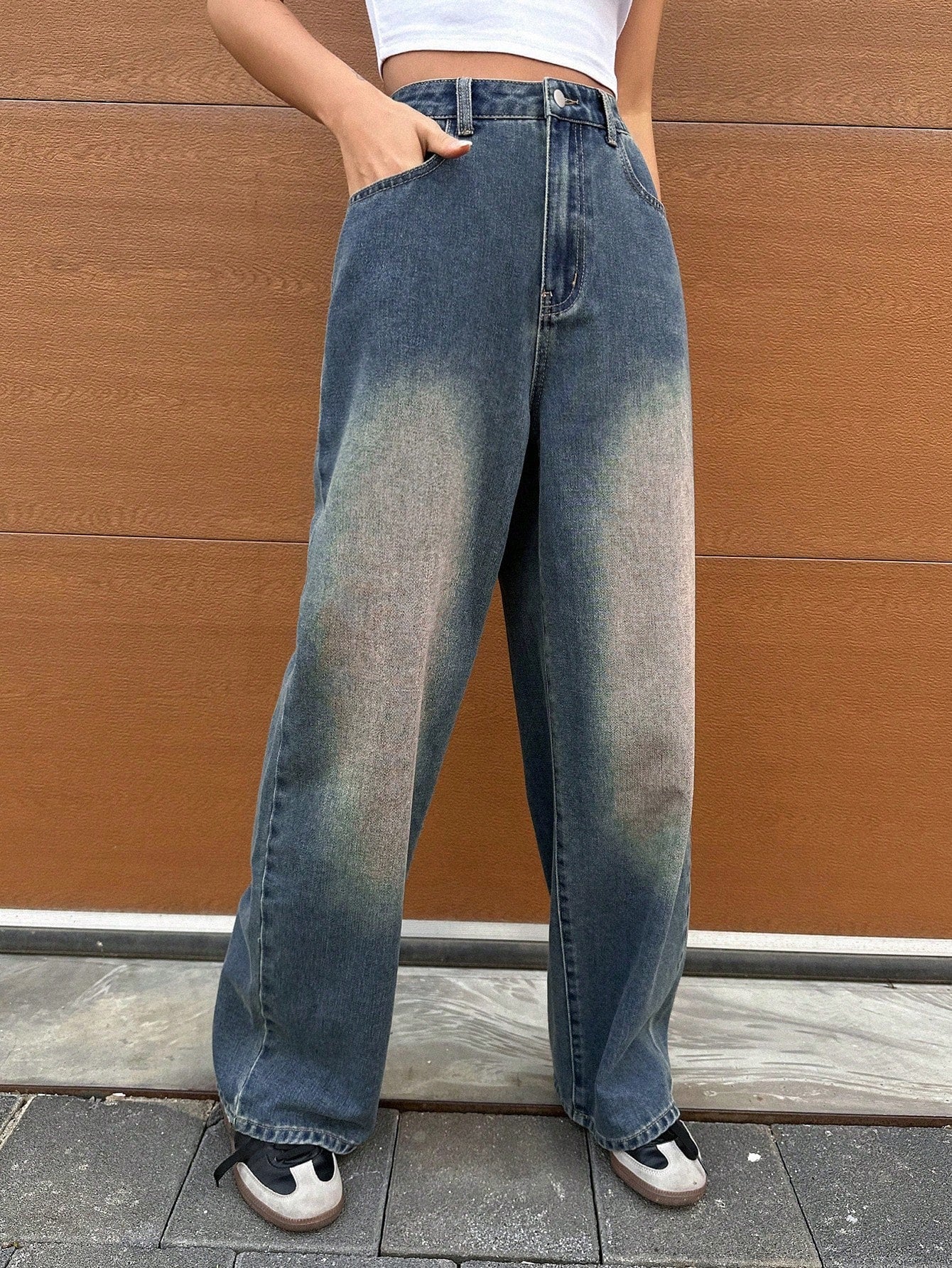 Maxct Women's Solid Color Simple Daily Wear Denim Pants
