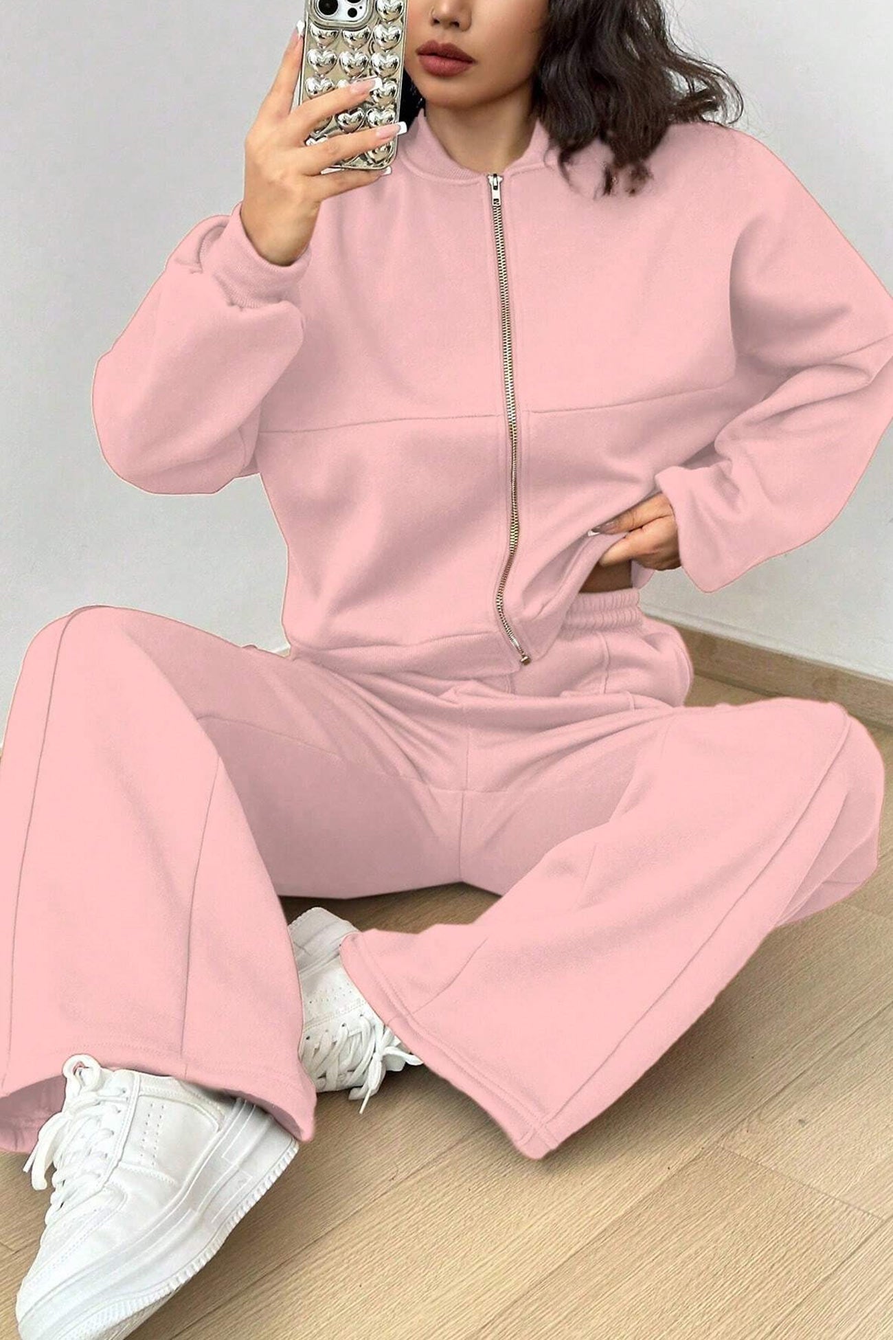 Maxct Zip-up Collarless?Cardigan Pants Set