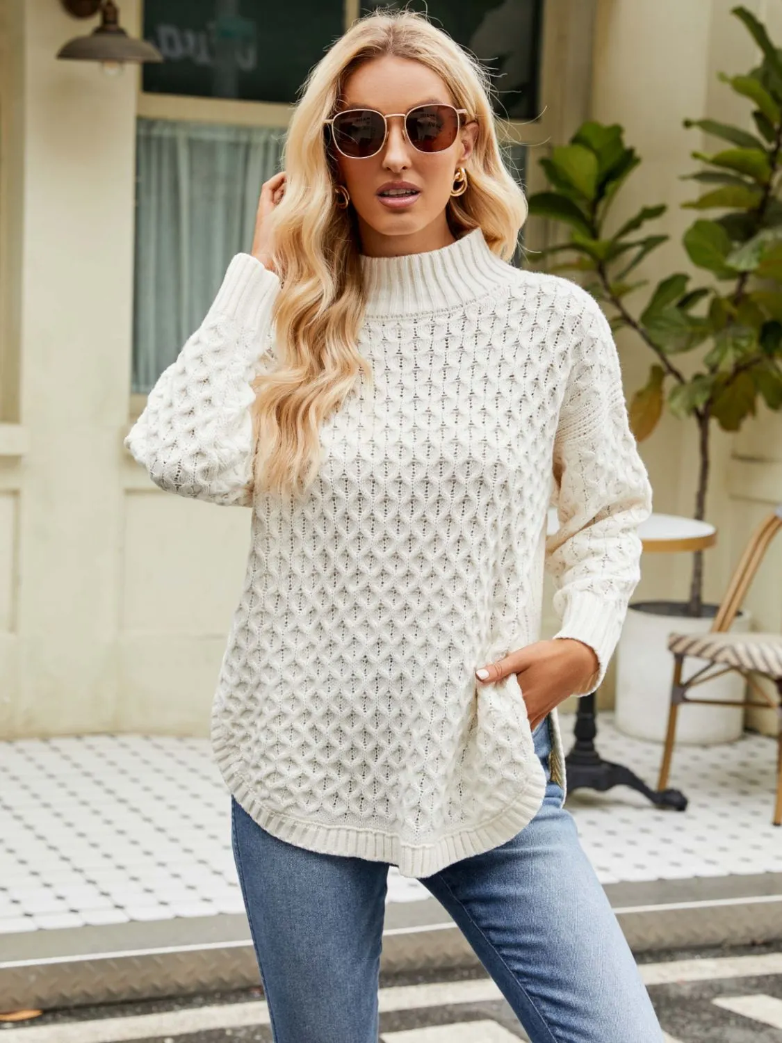 Maxct &Mock Neck Slit Sweater