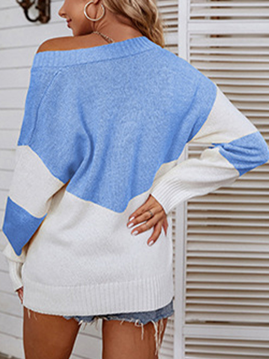 Maxct &Color Block V-Neck Sweater