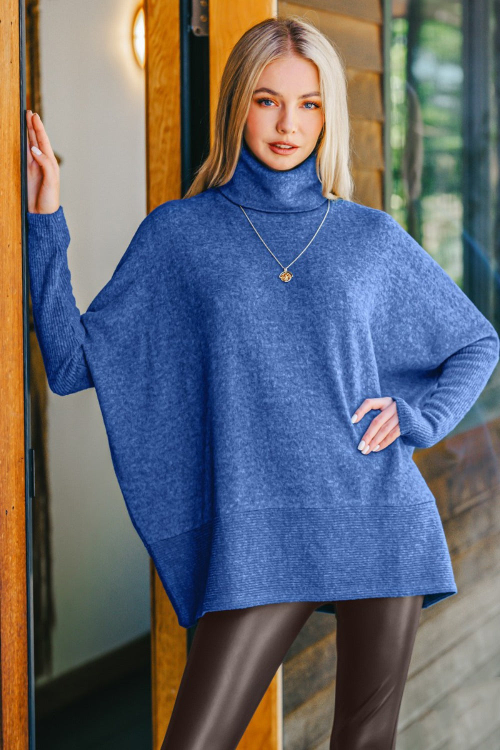 Maxct &Zenana Full Size Brushed Melange Hacci Turtleneck Sweater