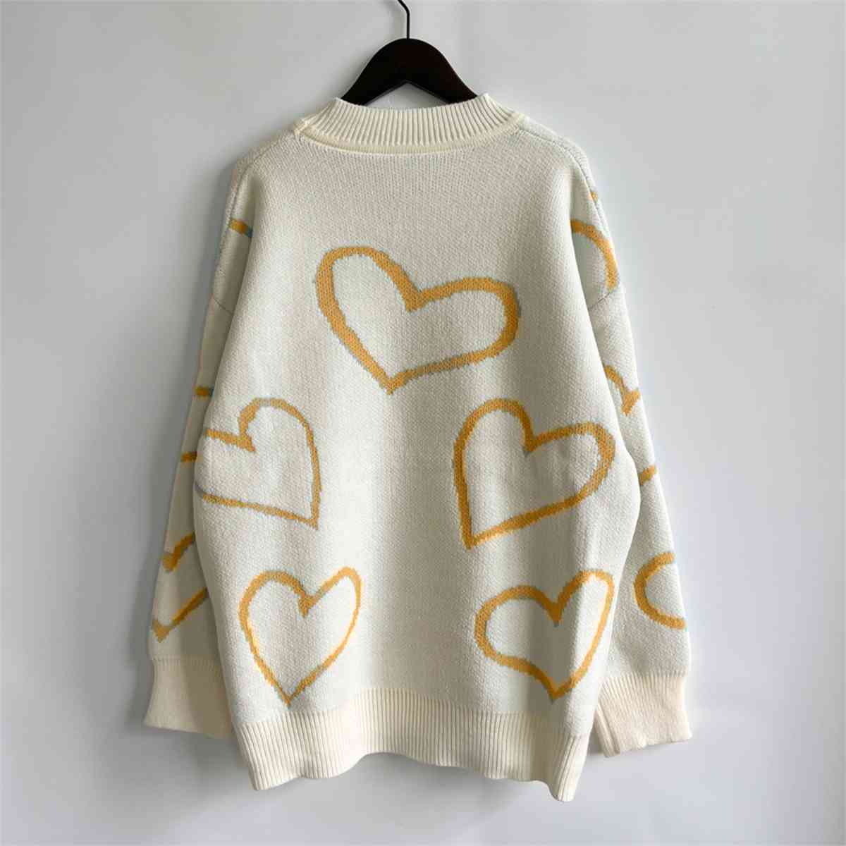 Maxct &Heart Pattern Long Sleeve Sweater