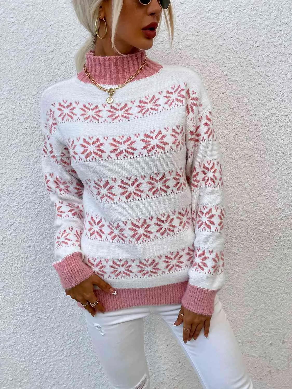 Maxct &Snowflake Pattern Mock Neck Sweater