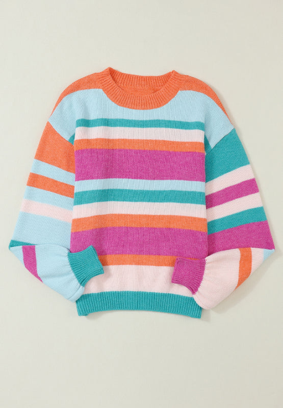 Maxct &Striped Round Neck Drop Shoulder Sweater