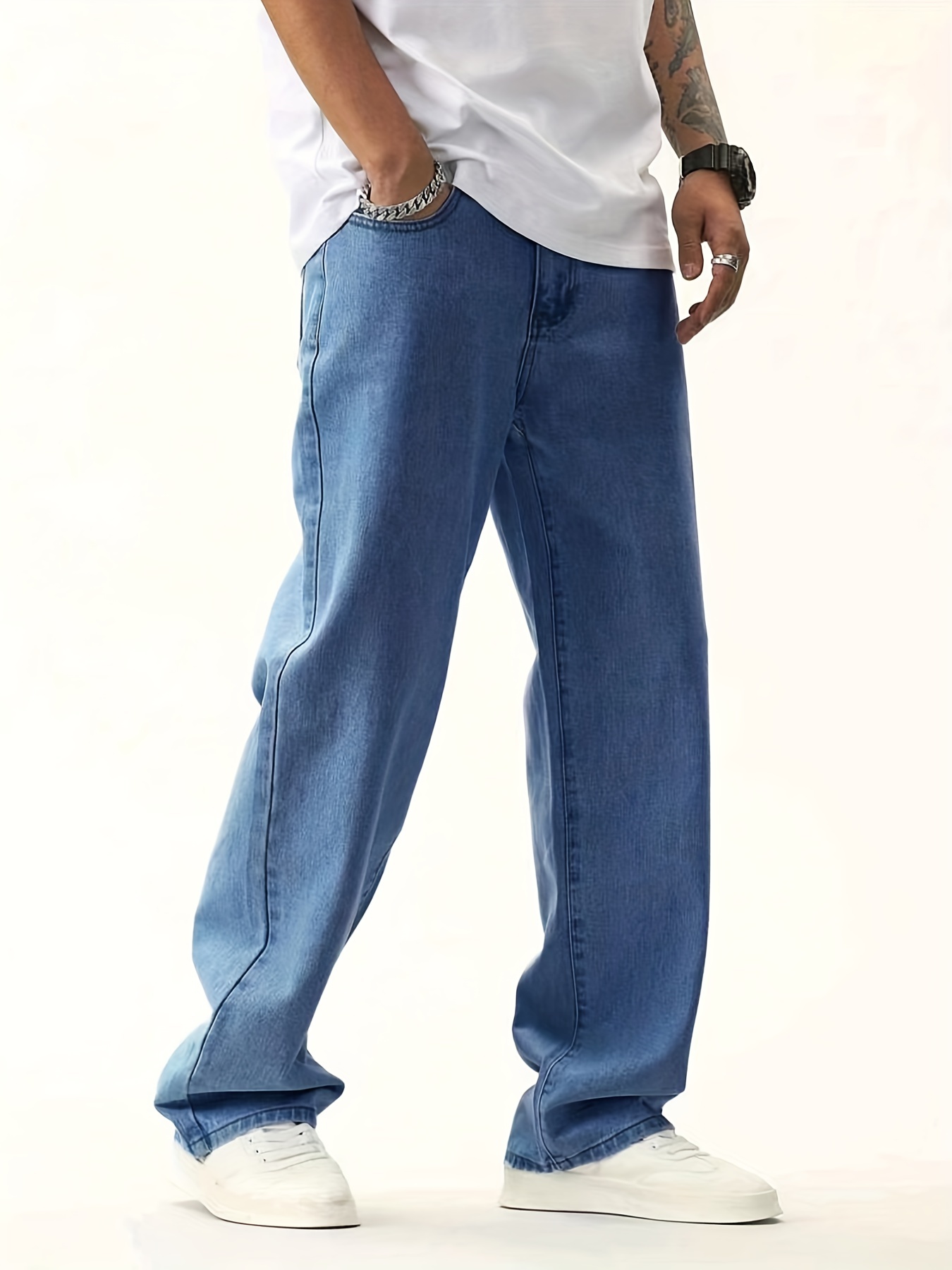 Men's Light Blue Straight Leg Cotton Jeans