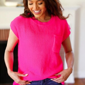 Maxct &Best In Bold Hot Pink Dolman Ribbed Knit Sweater Top