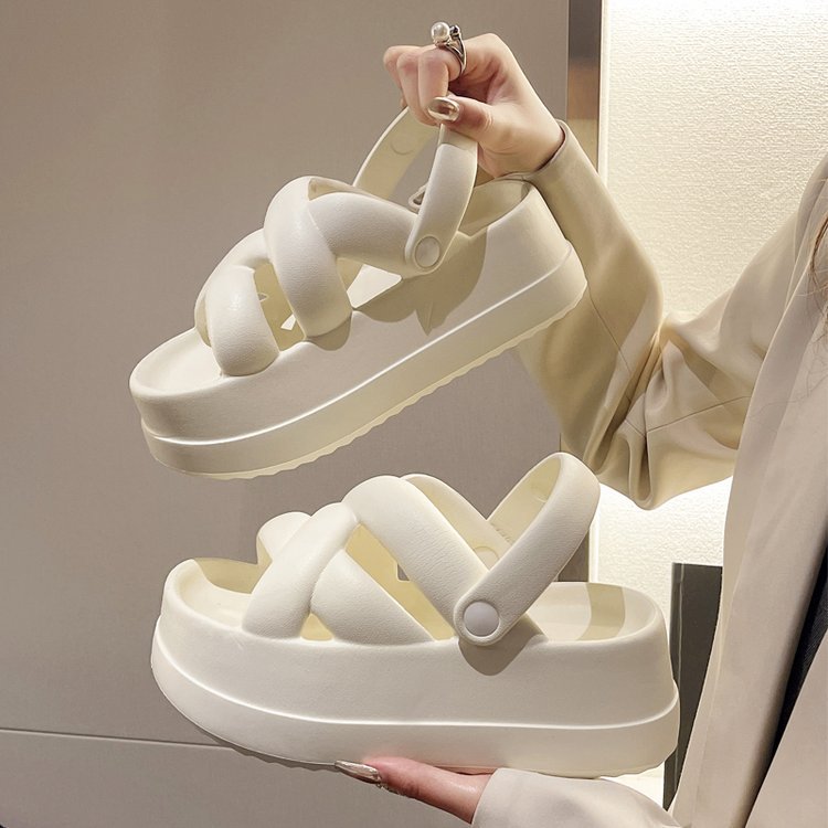 Summer Thick Sole Slide Sandals: Heightened with Crossover for Women - true deals club