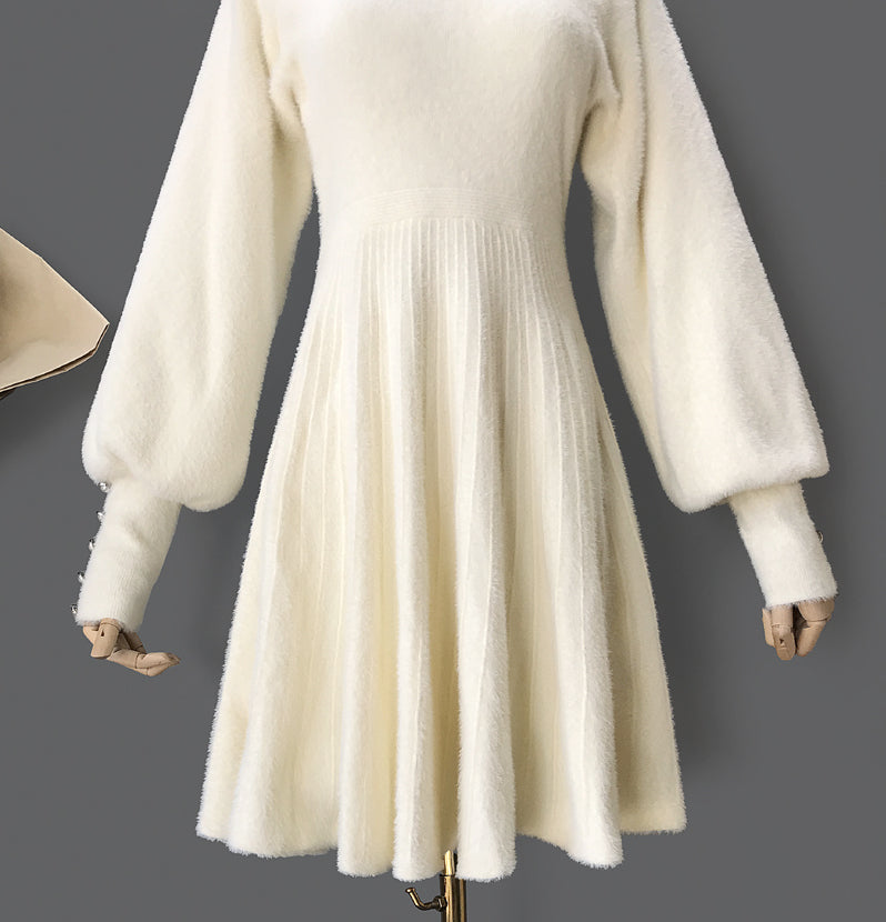 Fuzzy Puff Sleeve Sweater Dress Maxct
