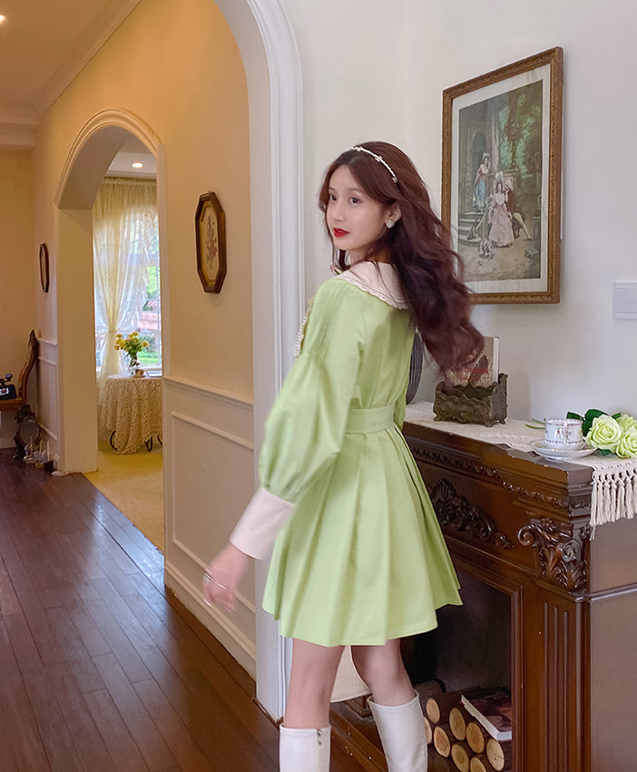 Matcha Peter Pan Pleated Dress Maxct