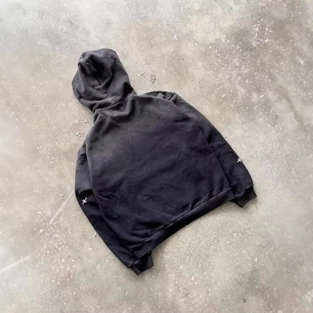 Maxct Y2k Winter Long Sleeved Hoodie Sweatshirt Oversized Winter Clothes Streetwear Y2k Vintage Punk Graffiti Print Top School Ootd