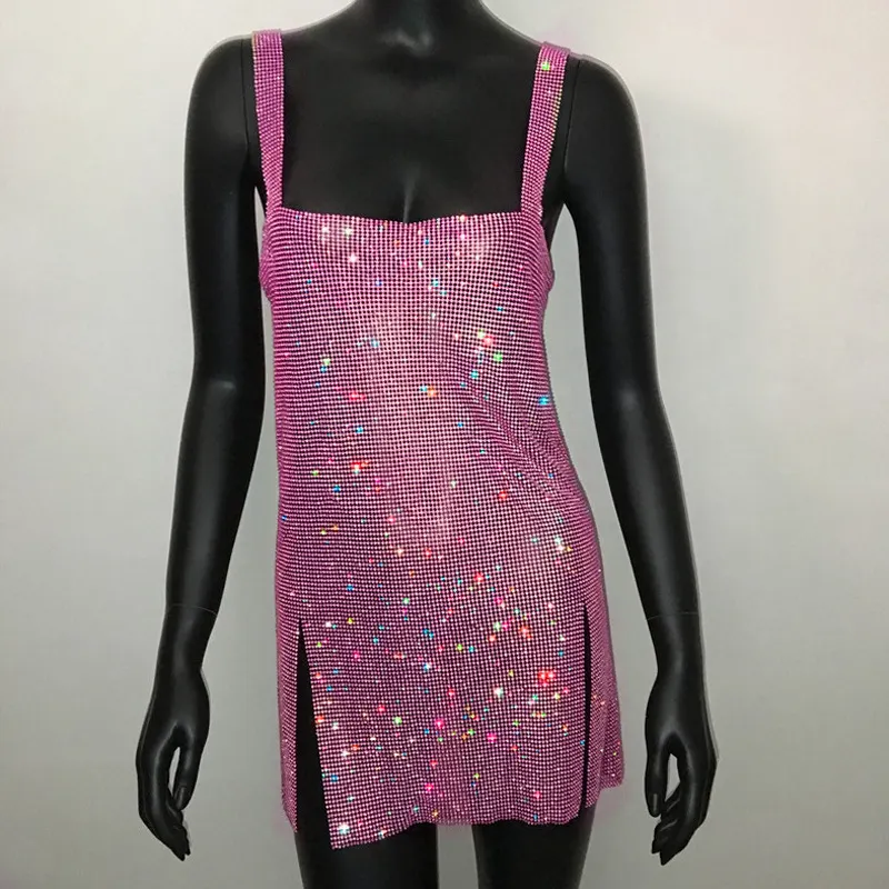 Maxct cybergoth dress to impress Fashion Women's Sexy Low Cut Rhinestone Dress Hot Girl Short Skirt Metal Suspender Dress Gown