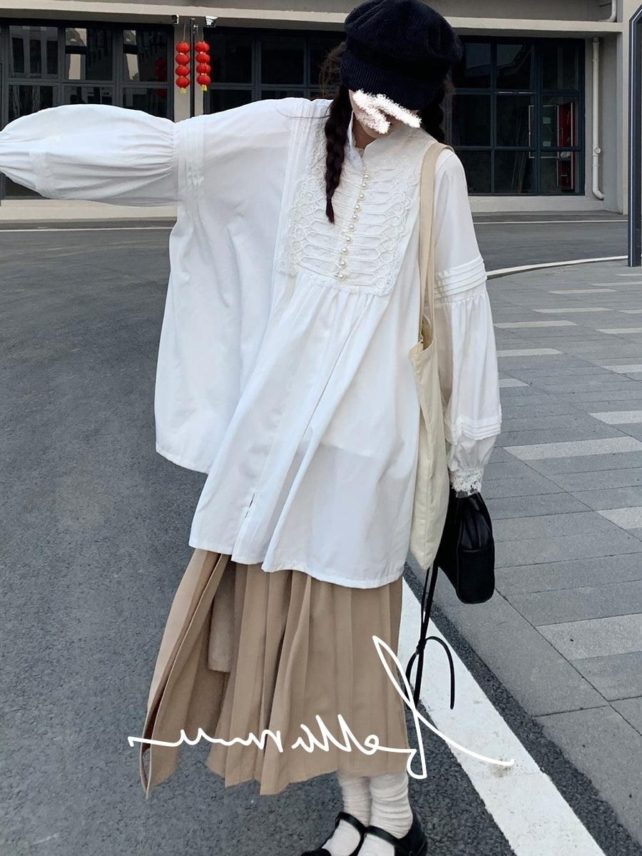 Maxct Loose Vintage Stand Collar Long Sleeve Shirt - Image 6